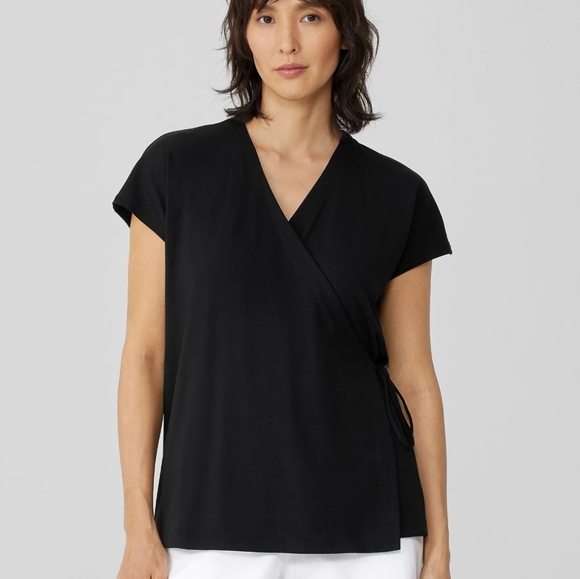 Eileen Fisher Fine Jersey Wrap Top in Black size S/P - Picture 1 of 11